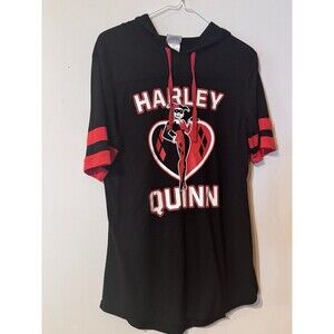 Authentic DC Comics Harley Quinn Short Sleeve Hoodie T Shirt Size Junior Large